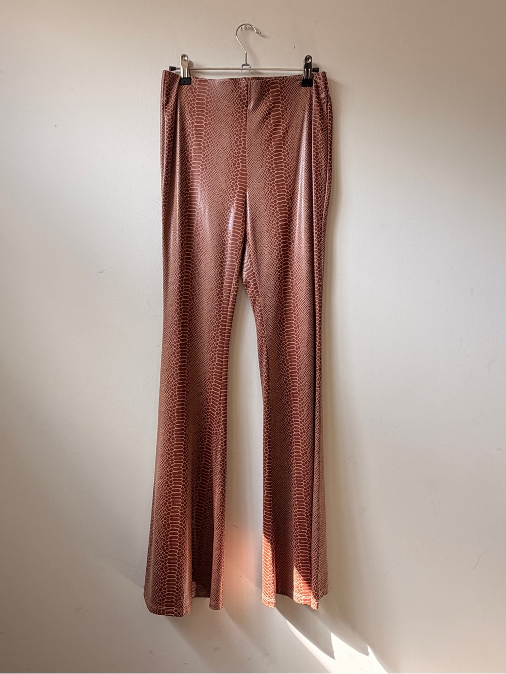 Adrienne Rust Snake-Print Flared Pants